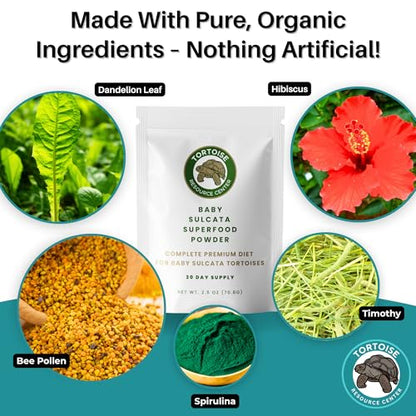 Baby Sulcata Tortoise Food Bundle | Superfood Powder + Vitamin & Mineral Topper | Complete Premium Diet & Nutrition for Baby Sulcata Tortoises | 30 Day Supply