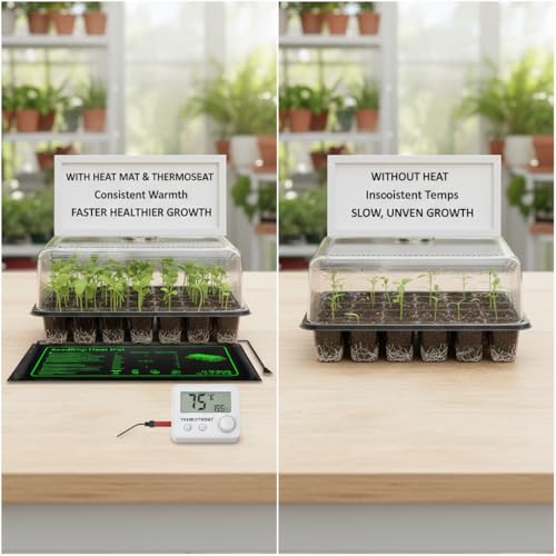 2 Pack Seedling Heat Mat with Thermostat for Plants Seed Starting,10"x20.5" | Temp-Adjustable, Improve germination rate, Stable evenly heat, temperature range 70- 95°F(21-35°C),Waterproof, Fit 1020 Tray - size: 10×20"-2P--Adjustable