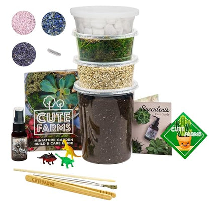 Cute Farms Terrarium Starter Kit | Moss, Vermiculite, Soil, Pebbles, Plant Food, & Finishing Tools (Large Kit + Crystals) - size: Large Kit + Crystals