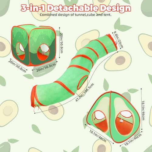YUEPET Rabbit Tunnel & Cube Tent, Bunny Hideout, Guinea Pig Tunnel, Avocado | Foldable 3-in-1 Set, Bunny Tunnel, Crinkle Fabric, Play Ball Included, Configurable Shapes - color: Avocado