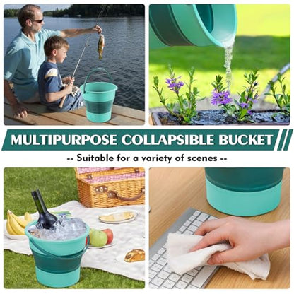 Collapsible Bucket 1.3 Gallon/5L Small Plastic Household Cleaning Mop Buckets Foldable Water Bucket for Car Wash Fishing Camping Beach (Green) - color: Green