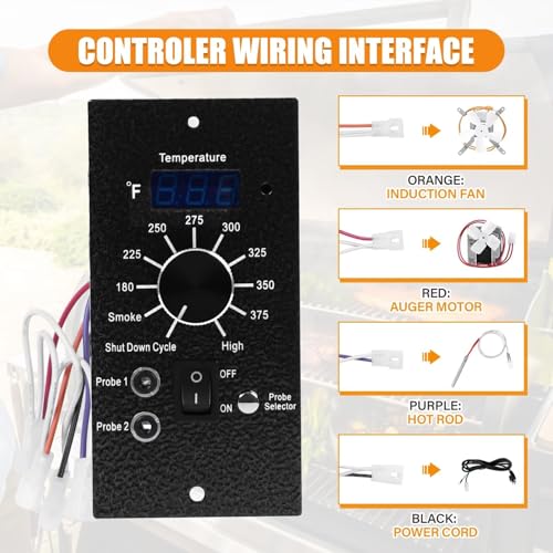Digital Pro Controller for Traeger Wood Pellet Grills, Replacement Parts Kit BAC365 Thermostat Control Panel with 2PC Waterproof Meat Probe and 7" RTD Temperature Sensor Smoker Accessories - style: BAC365 Controller Kit
