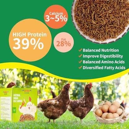 Dried Black Soldier Fly Larvae Treats for Chickens Wild Birds Ducks 10LB | More Calcium Than Mealworms High-Protein Non-GMO Pure Natural - size: 10 Pound (Pack of 1)