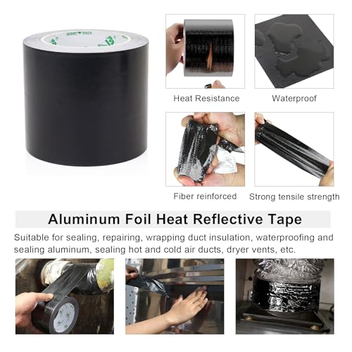 BOMEI PACK Adhesive Black Aluminum Foil Heat Shield Tape Barrier 4in x 66ft, Fiberglass Thermal Insulation Reflective Material High Temp Protection 1 Pack - size: 4inch x 66ft
