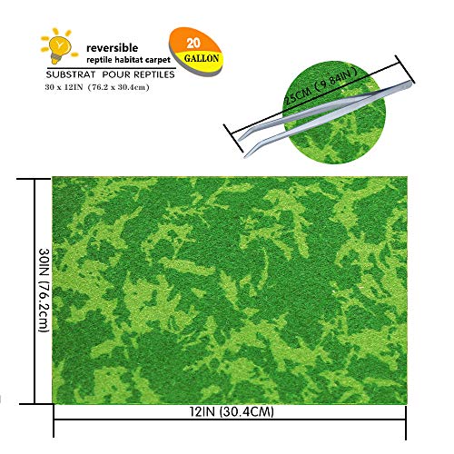 Reptile Carpet, 30 * 12in Pet Terrarium Liner,Reptiles Cage Mat/Substrate for Snakes, Chameleons, Geckos and Kitchen Use(2sheets) with Tweezers Feeding Tongs - size: 30 * 12in