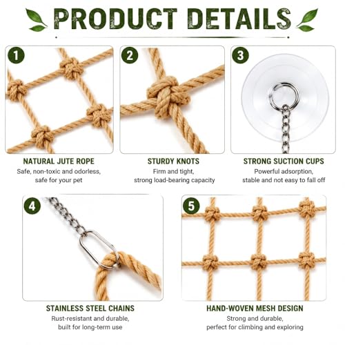 Snake Climbing Net, Natural Jute Rope Decor, Snake Tank Supplies, Reptile Hammock for Terrarium, Geckos, Bearded Dragons