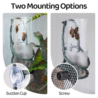 Chameleon Feeding Bowl, Resin Vine Reptile Feeder with Grid Plate for Insect to Climb and Move, Reptile Hunting Bowl with Suction Cup for Chameleon, Lizard, Bearded Dragons, Iguana, Gecko, Frog