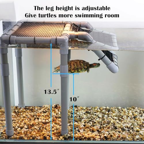 Large Turtle Basking Platform for Aquatic Turtles | Sturdy Standing Turtle Dock, Non-Slip Ramp, Fits 25/29/40/55 Gal, Gray/Black - size: Basking Platform 10.8" W × 7.7" D