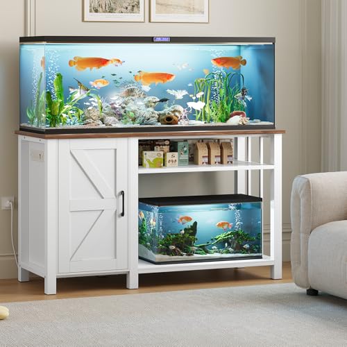 55-75 Gallon Fish Tank Stand with Power Outlet & Adjustable Shelf, Heavy Duty Aquarium Stand with Cabinet Storage for Fish Tank, Turtle Tank, Reptile Terrarium, 1000LBS Capacity, White - color: White