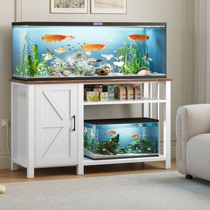55-75 Gallon Fish Tank Stand with Power Outlet & Adjustable Shelf, Heavy Duty Aquarium Stand with Cabinet Storage for Fish Tank, Turtle Tank, Reptile Terrarium, 1000LBS Capacity, White - color: White