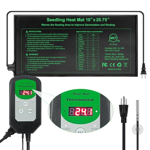 Seedling Heat Mat and Digital Thermostat Combo Set, MET-Certified Plants Heating Mat Warm Hydroponic,Germination, Indoor Gardening, Greenhouse - size: 10*20.75"- set
