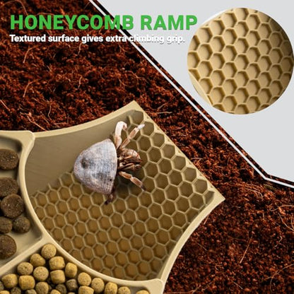 Hermit Crab Habitat Shelter with Dual Food Bowls, 2-in-1 Cave Shelter & Feeding Dish, Textured Climbing Ramp & Viewing Window, Hermit Crab Accessories for Habitat & Tank Setup (Sand) - color: Sand