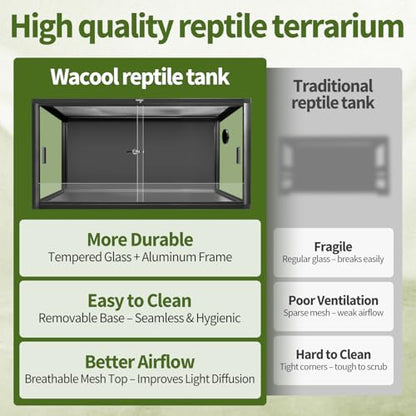 Wacool Terra 68 Gallon Reptile Tank, Large Terrarium for Bearded Dragons, Snakes, Leopard Geckos, Sliding Door & Top Ventilation, 48" x 18" x 18" Easy-to-Maintain Reptile Enclosure - size: 68 gallon