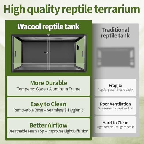Wacool Terra 120 Gallon Reptile Tank, Large Terrarium for Bearded Dragons, Snakes, Leopard Geckos, Sliding Door & Top Ventilation, 48" x 24" x 24" Easy-to-Maintain Reptile Enclosure - size: 120 gallon