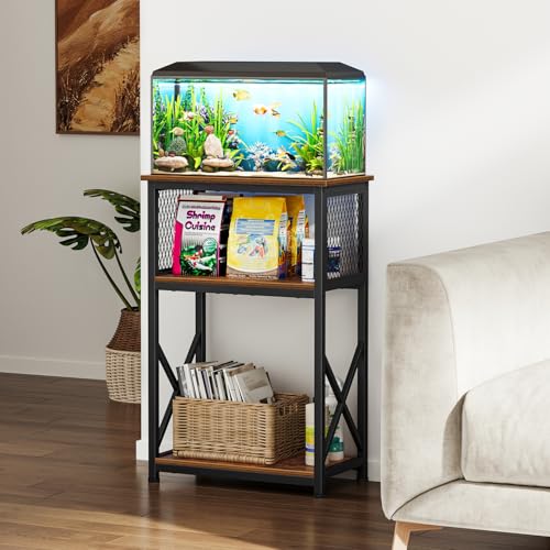 Snughome 10 Gallon Aquarium Stand, 3-Tier Storage Fish Tank Stand 220 lb Top, Fits 5/10 Gallon , Waterproof / Small Space, 20.47" x 11.42" x 30.91", Rustic Brown - color: Rustic Brown
