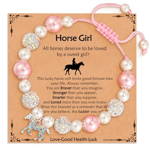 Axolotl/Horse Bracelet Gifts for Girls Kids, Charm Pearl Bead Bracelet Cute Stuff Birthday Jewelry for Daughter Granddaughter Teens - style: Horse-Girl-1