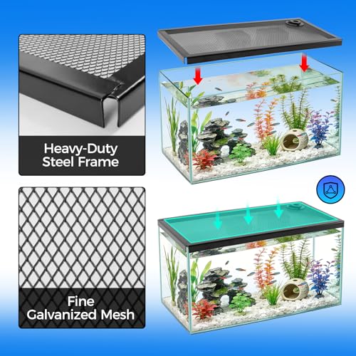 REPTI ZOO Terrarium Screen Cover with Cable Control for Reptile & Aquarium Tank, 24x12 inch Durable Steel Frame & Mesh Top for Reptile & Turtle & Fish Tank - size: 24x12 inch