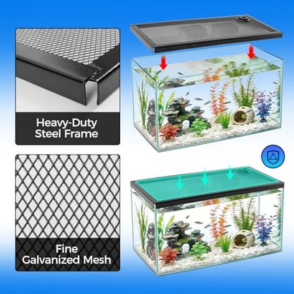 REPTI ZOO Terrarium Screen Cover with Cable Control for Reptile & Aquarium Tank, 24x12 inch Durable Steel Frame & Mesh Top for Reptile & Turtle & Fish Tank - size: 24x12 inch