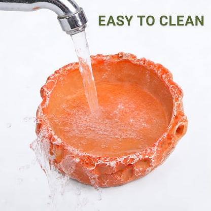 2-Pack Reptile Water Dish for Bearded Dragon Tortoise Gecko | Anti-tip shallow rock texture feeder. Non-porous hermit crab waterer, juvenile snake mealworm plate & terrarium accessories.