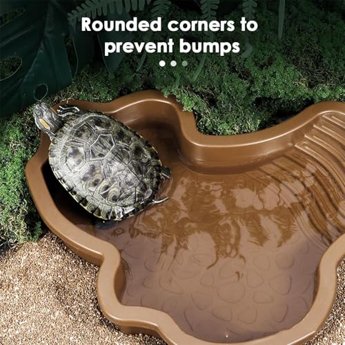 Reptile Bathing Pool Aquarium Ornament | Turtle Soaking Tub with Ladder Turtle Pool Scenery for Gecko, Turtle, Bearded Dragon, Aquatic Climbing Pet, Amphibians - color: Red Brown