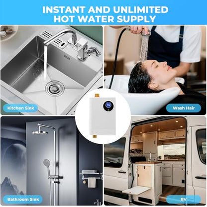 Tankless Water Heater Electric 110V, 3000W Under Sink Instant On Demand Hot Water Heater, Portable Mini Water Heaters with Digital Display, Small Portable Hot Water Heater for RV Kitchen Bathroom