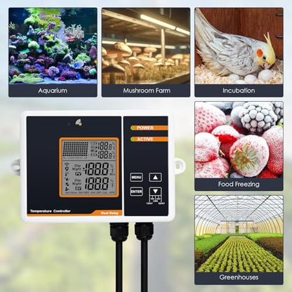 Digital Temperature Controller, Smart Thermostat Controlled Outlet Plug with Day Night Control and Ultra High/LowTemperature Alarm, Thermostat for Reptiles, Greenhouses,Aquarium