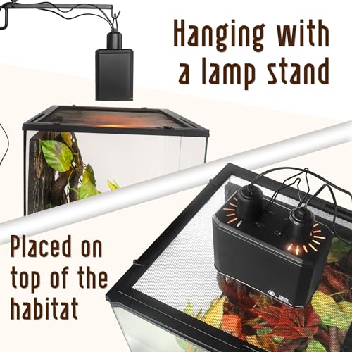Reptile Dual Light Fixture 2 in 1 Deep Dome Lamp Hood, Reptile Heat Lighting Lamp Fixture with Individual On/Off for Reptile Glass Terrariums Suitable UVB UVA Bulb (S) - size: S