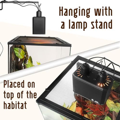 Reptile Dual Light Fixture 2 in 1 Deep Dome Lamp Hood, Reptile Heat Lighting Lamp Fixture with Individual On/Off for Reptile Glass Terrariums Suitable UVB UVA Bulb (S) - size: S