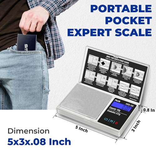 American Weigh Scales Series Digital Pocket Weight Scale Backlit LCD Stainless-Steel Surface 100g x 0.01g, (Silver), AWS-100-SIL - color: Silver, size: 100g x 0.01g