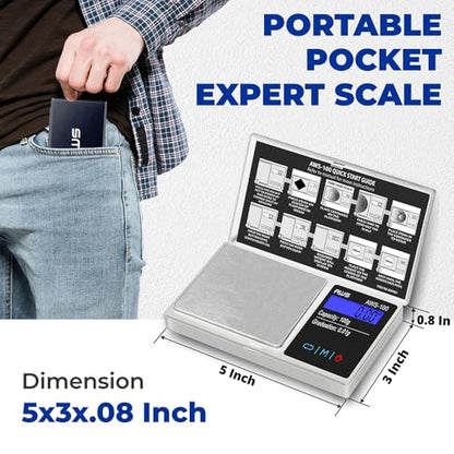 American Weigh Scales Series Digital Pocket Weight Scale Backlit LCD Stainless-Steel Surface 100g x 0.01g, (Silver), AWS-100-SIL - color: Silver, size: 100g x 0.01g