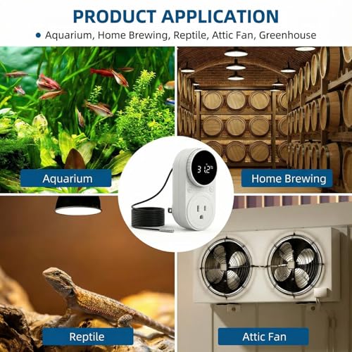 MakerHawk Digital Temperature Controller Thermostat Controller 1800W 120V 15A Rotary Knob Button Adjustment Heating Cooling Control with Sensor for Reptile Incubator Greenhouse Swimming Pool (TC801) - style: TC801