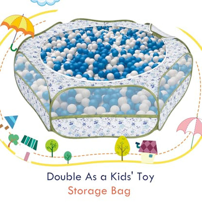 Pawaboo Small Animal Playpen with Zippered Cover, Blue + White Flower | Portable pop-up pet tent for supervised rabbits, guinea pigs, chicks and kittens; water-resistant bottom and 3 metal rods - color: Blue + White Flower