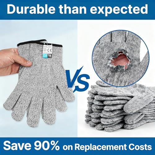 Level 5 Cut Resistant Gloves,Touch-Screen Compatible, Cut Resistant Gloves Food Grade For Oyster Shucking, Meat Cutting, Mandoline Slicer, Knife Handling, Wood Carving (Grey, L) - color: Grey, size: Large