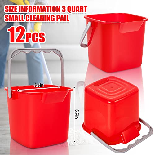 Irenare 12 Pcs Sanitizing Bucket 3 Quart Cleaning Pail Small Detergent Square, Spout and Handle Plastic Utility Sanitizer Buckets for Restaurant Kitchen Home Offices (Red) - color: Red