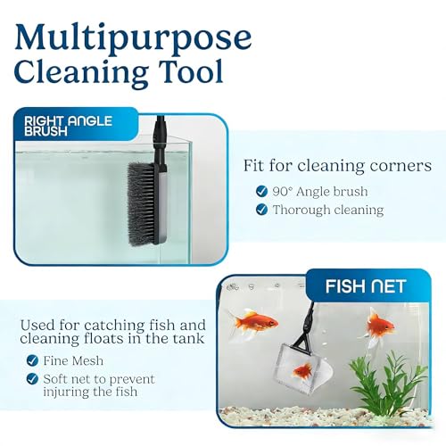 7-in-1 Aquarium Cleaning Kit with Telescopic Handle, Fish Tank Maintenance Tools Set, 20.8-32 Inch Extension, Includes Algae Scraper, Net, Gravel Rake, Brushes for Fresh and Saltwater