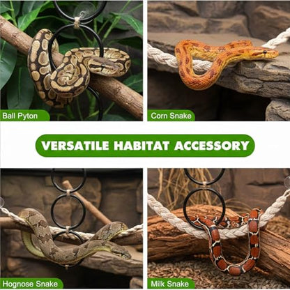 2pc Snake Climbing Toys, Reptile Enrichment Toys Climbing Rings Swing Climbing Rope for Ball Python Corn Snake Durable Habitat Decor Tank Accessories for Garter Snakes, Gecko, Chameleon, Iguana,Lizard