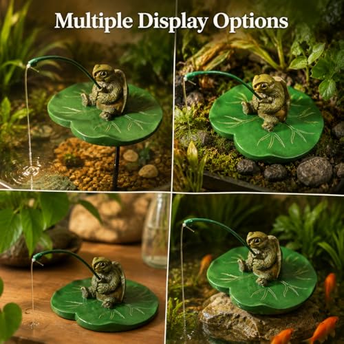 Resin Floating Reptile Ornament on Leaf Pad - Hand-Painted Aquarium Figurine in Small Sizes, Foam Resin Float with Fishing Pose for Fish Tank, Paludarium, Terrarium and Mini Water Garden