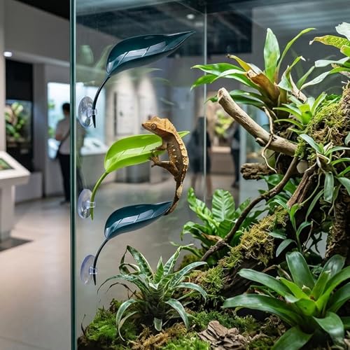 5PCS Crested Gecko Hides, Crested Gecko Hide and Wall Crawler Geckos, Leaf Decorations with Suction Cups for Reptile Terrariums, Cresteds Gecko Decor and Geckos Hides Accessories