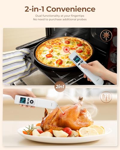Infrared Thermometer Gun, Heat Temp Temperature Gun with Meat Probe 2-in-1, Digital IR Laser Thermometer Gun for Cooking, Pizza Oven, Meat, Griddle, Grill, HVAC