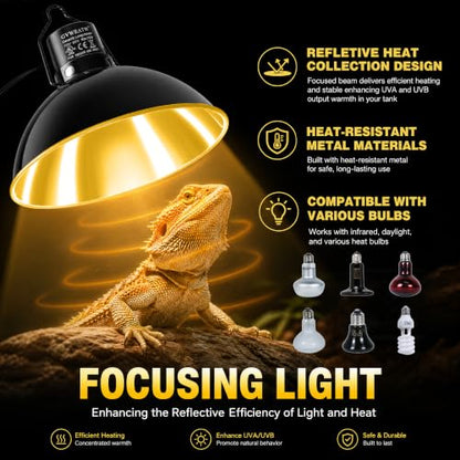 Happy Herps 8.5" Reptile Heat Lamp Fixture for Light/Heat Lamp/UVB Light | Independent switch, E26 ceramic socket, aluminum reflector, fully assembled, fits glass terrariums, 160W max - size: 8.5IN