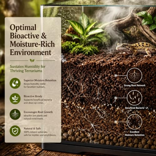 2PCS Reptile Soil Substrate, Bioactive Terrarium Soil & Moisture Retaining Substrate for Snake Bedding, Tortoise, Hermit Crab, Tarantulas, Lizards – Reptile Tank Bedding
