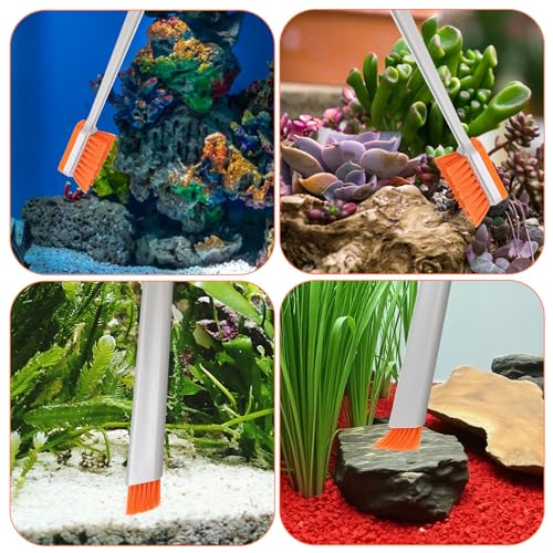 2 Pcs Small Fish Tank Cleaner Brush with Fishing Net, Algae Scraper | Fish Tank Brush Scrubber Sponge Tool, Long Handle, for Cleaning Glass Acrylic Aquariums, Home Kitchen