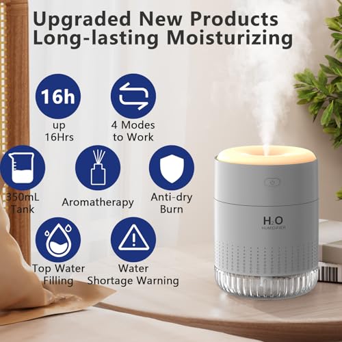 SZO Plant Humidifier Indoor, 500ml Grey with Colorful Lights | Small Humidifiers for Plants, Travel, Bedroom, Office Desktop, Baby Room - color: Grey