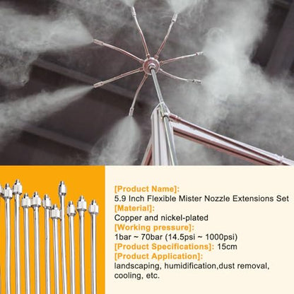 20 Pack Brass Misting Nozzles with Flexible Copper Extensions,10/24 UNC Thread,Outdoor Misting System Components for Garden Cooling & Humidification (5.6Inch) - size: 5.9"