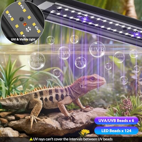 UVB Light for Reptiles, 28.5IN 18W LED UVA UVB Terrarium Lamp with 4 Auto Modes for Ferguson Zones, Terrarium Lamp for Bearded Dragons, Leopard Gecko, Snake, Turtle & More