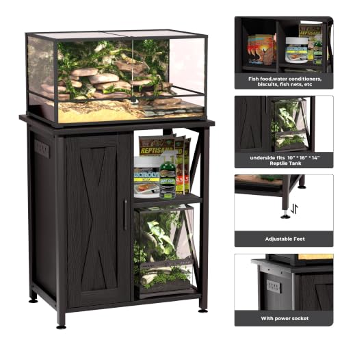 Herture 45-67 Gallon Reptile Tank Stand with Power Outlet, Terrarium Stand with Storage Cabinet, 24" Wx18 D Tabletop, Reptile Terrarium, Black PG12XYB - color: Black, size: 24x18"-46-67 Gallon