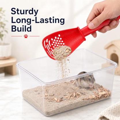 2 Pcs Hamster Sand Bath Scoop Hamsters Cage Accessories Sifter Shovel | Plastic Litter Scooper Small Animal Litter Scoop Red White Plastic Mesh Scooper for Chinchilla Bearded Dragon Gerbil Reptile