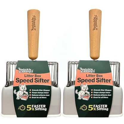 Sprinkle & Sweep: Litter Box Speed Shifter - 2 Pack - Metal Scoop, Comfortable Wood Grip, Washable Stand, Efficient Cleaning, Cat & Pet Maintenance - style: 2-Pack Sifter