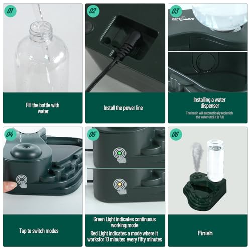 REPTI ZOO Water Feeder and Fogger, 2 in 1 Reptile Humidifier with Water Bowl, Automatic Water Dispenser for Chameleon Frog Lizard Gecko