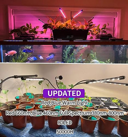 LED Grow Lights for Indoor Plants 2-Pack, Full Spectrum & Red Blue Spectrum Plant Growing Lamps with 3/9/12H Timer, 10 Brightness Levels, Clip-on Desk Plant Lights for Seedlings, Succulents, Flowers - size: 4 heads 2 pack